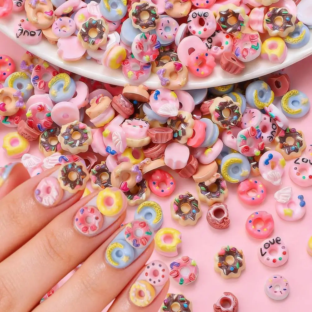 3D Donut Nail Charms - 50-Pack Kawaii Nail Art Decorations