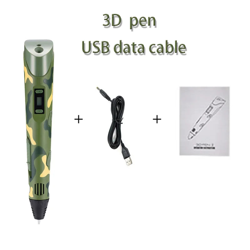 3D Printing Pen with LCD Screen — PLA Filament Compatible DIY Drawing Pen for Kids, Camouflage Design, Adjustable Temperature