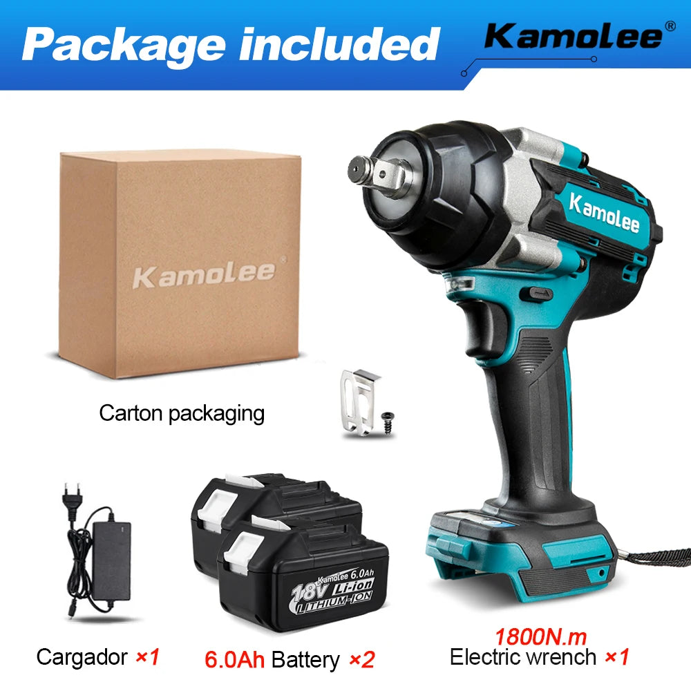 1800 N·m (≈1,328 ft·lb) Brushless Cordless Impact Wrench - 1/2 in (12.7 mm) Drive, High Torque, 18V/21V Battery Compatible