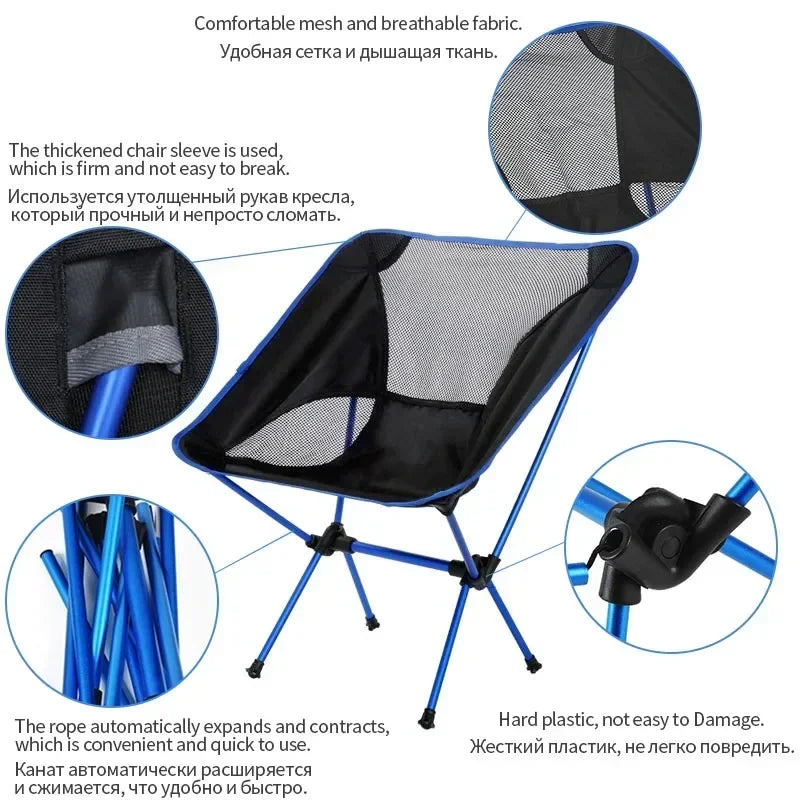 Ultralight Collapsible Camping Chair - Portable Folding Chair for Beach, Hiking, Picnic & Travel