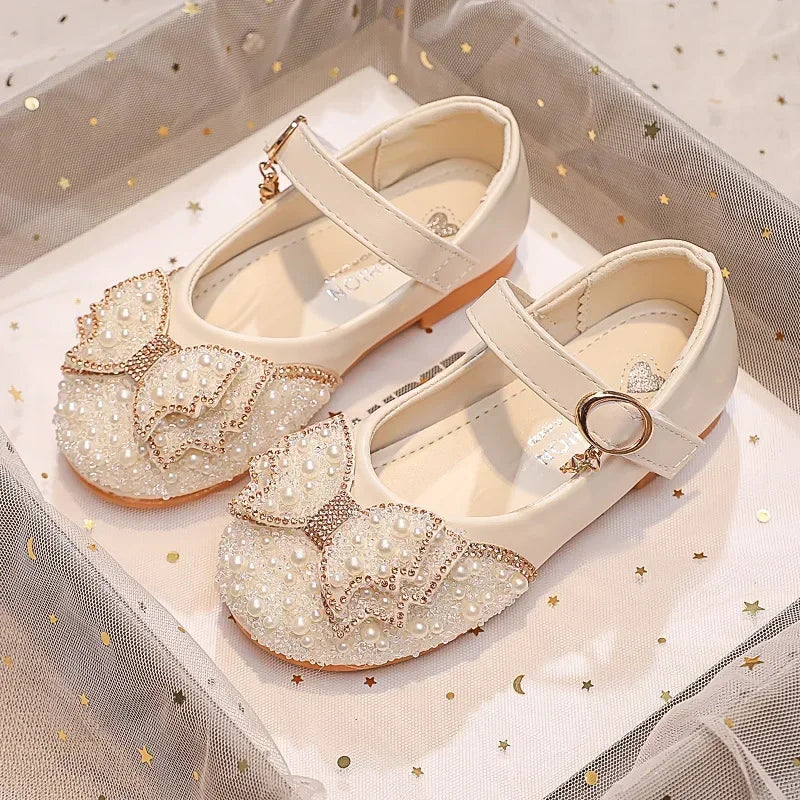 Girls Princess Glitter Ballet Flats, Rhinestone Party & Wedding Shoes — PU Leather, Non-Slip Rubber Sole