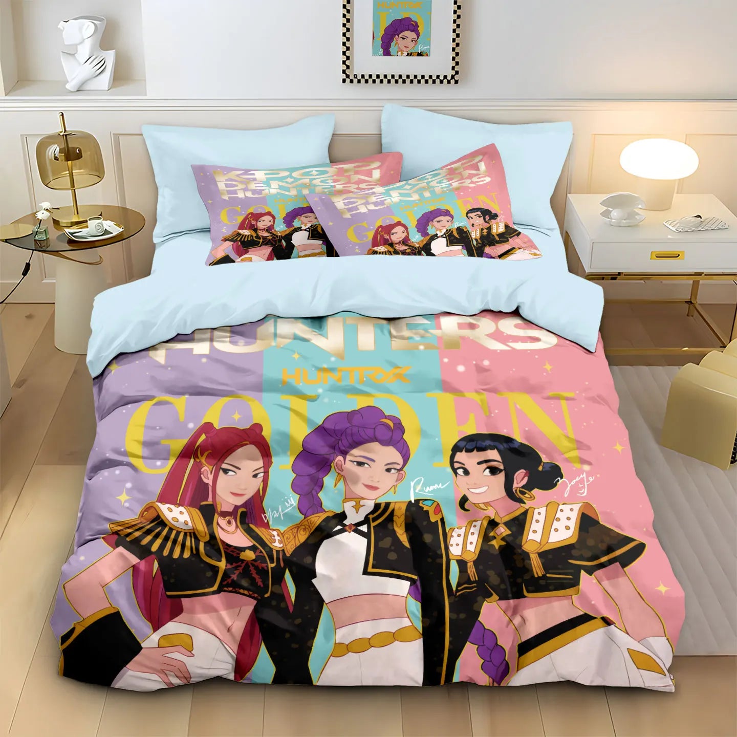 Anime Demon Hunter Zoey Mira Duvet Cover Set 3D Print Bedding for Girls Kids Teens Adults Single Double King