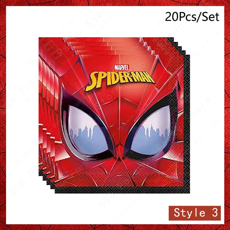Spiderman Kids Birthday Party Supplies - Disposable Tableware Set with Plates, Cups, Napkins & Favor Bags