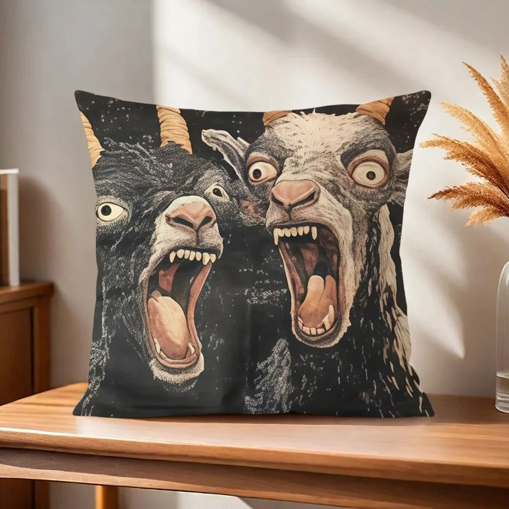 Chic Spooky Goat Face Throw Pillow Cover 17.7 x 17.7 in (45 x 45 cm), Decorative Cushion Case for Sofa, Car, Office