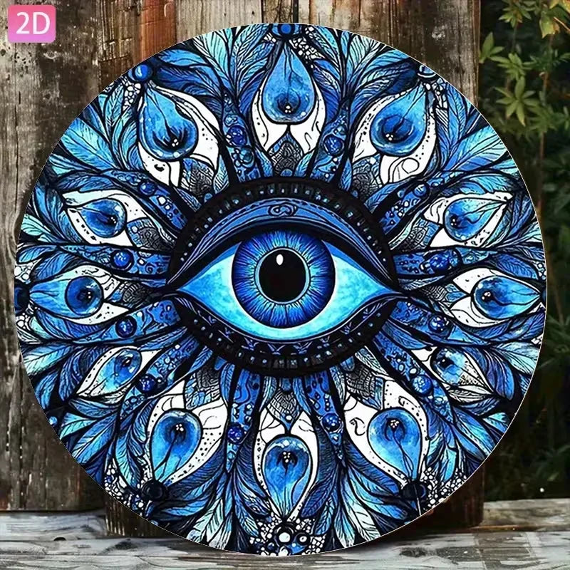 Evil Eye Tin Wall Decor - Boho Rustic Mandala Trident Metal Sign