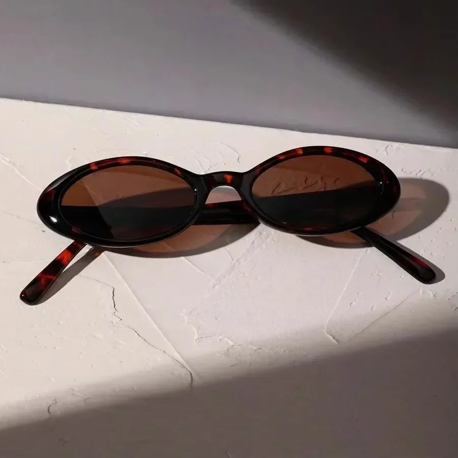 Small Oval Leopard Print Sunglasses - Retro Travel Fashion Shades, UV400 Protection