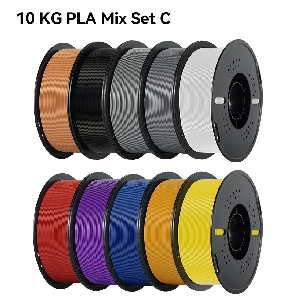 PLA and PETG 3D Printer Filament 10-Roll Pack — 1.75mm, 1kg (2.2 lb) Each — 10 kg (22 lb) Total, Assorted Colors, Eco-Friendly