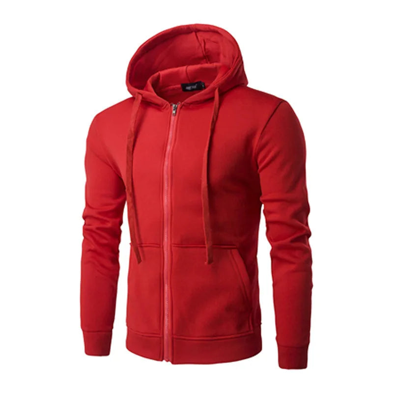 Men's Slim-Fit Zipper Hoodie Jacket – Autumn/Winter Long Sleeve Knit Polyester