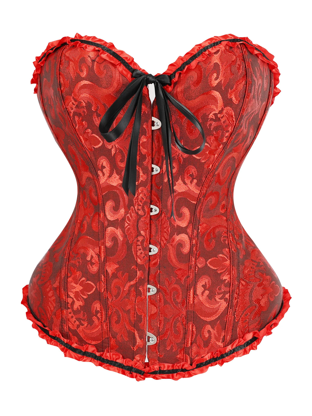 Women's Victorian Gothic Overbust Corset Bustier - Jacquard Brocade Front Busk Waist Cincher