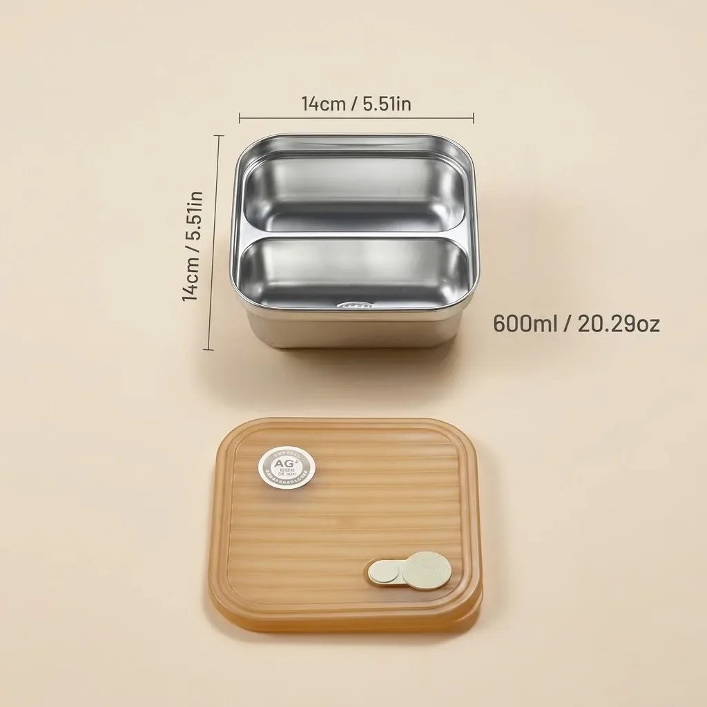 304 Stainless Steel Bento Box - Divided Airtight Lunch Box with Lid, Leakproof Meal Prep Container for Kids & Students