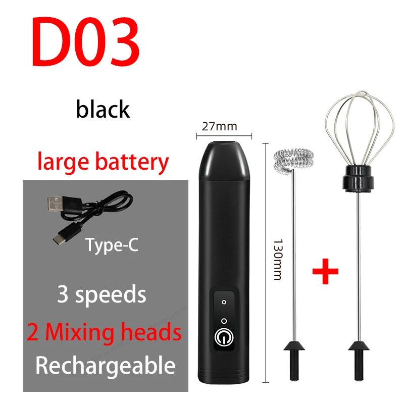 Wireless Electric Milk Frother & Egg Beater — USB-C Rechargeable Handheld Coffee Whisk, 3-Speed Mini Foam Maker