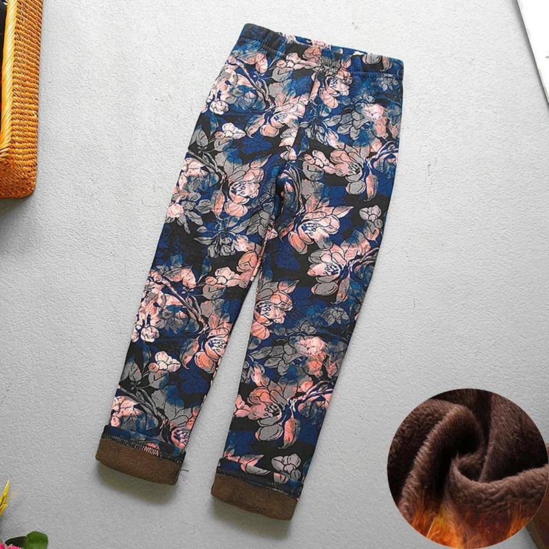 Kids Warm Fleece-Lined Cartoon Leggings Thick Plus Velvet Winter Pants Ages 4-6
