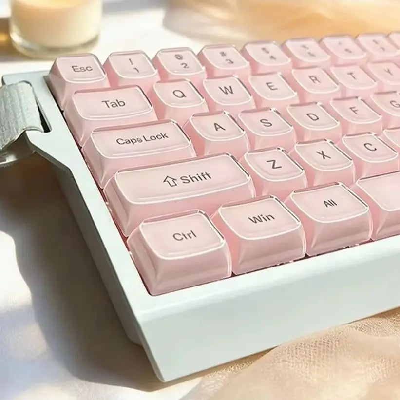 Crystal Jelly Keycap Set — Korean & English Side/Front Printed for Mechanical Keyboards | Pink, White & Blue — Fits 60%, 75%, 80%, 100% and Common Layouts