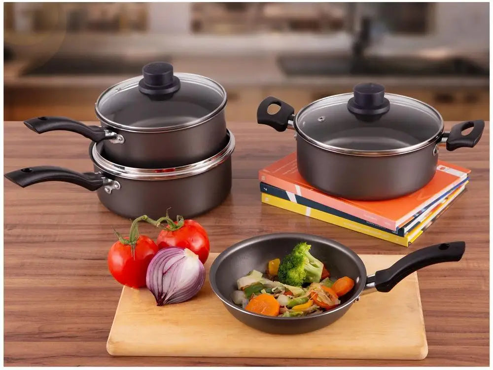 4-Piece Nonstick Aluminum Cookware Set – Graphite (6.3 in & 7.1 in | 16 & 18 cm)