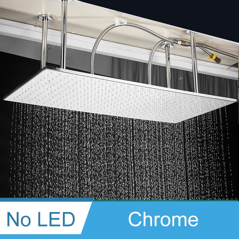 Big Black Thermostatic Ceiling-Mounted Rainfall Shower System with Hand Shower – Thermostatic Mixer Tap, 150 cm (59 in) Hose, 400+ mm (15.7+ in) Rain Head
