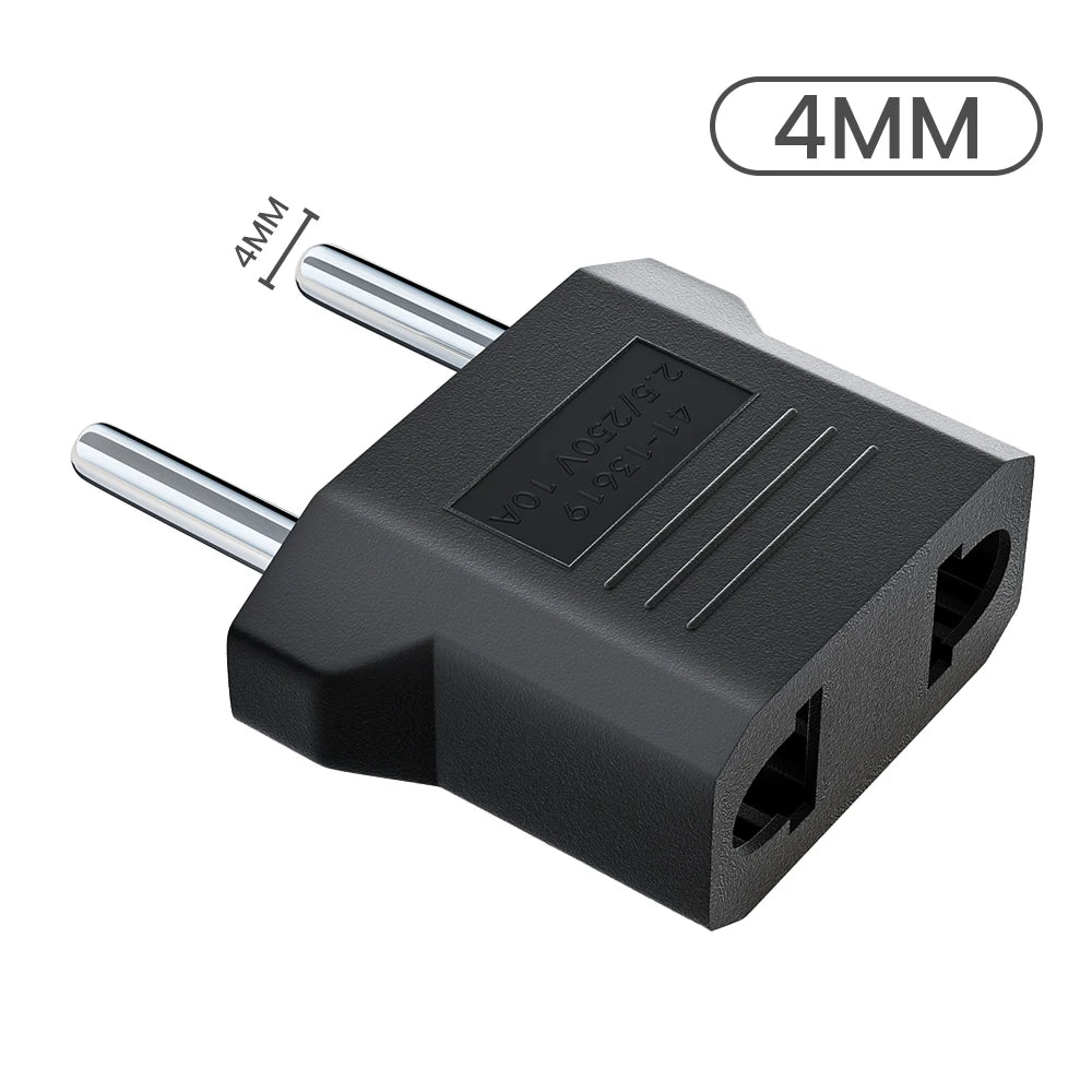 US to EU Travel Plug Adapter — 2-Outlet Non-Grounding Power Converter, 4.8mm / 4.0mm
