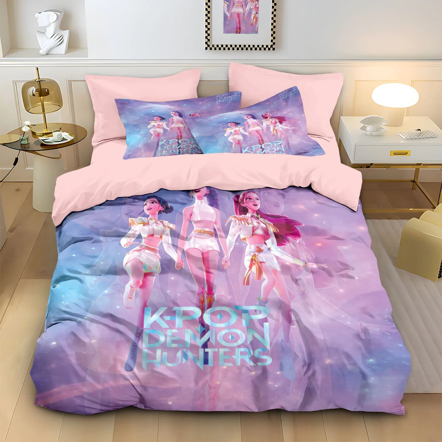 Anime Demon Hunter Zoey Mira Duvet Cover Set 3D Print Bedding for Girls Kids Teens Adults Single Double King