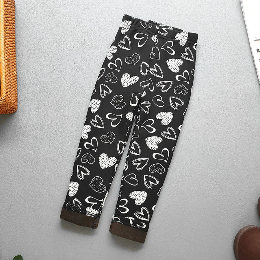 Girls Floral Fleece-Lined Leggings - Thick Warm Winter Pants for Toddlers and Kids (2-11 Years)
