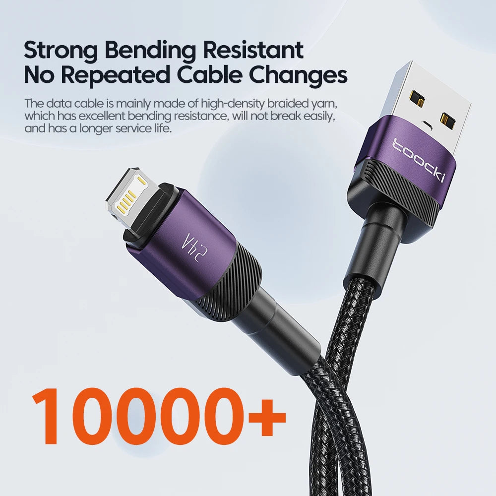 USB-A to Lightning Fast Charging Cable for iPhone & iPad — 2.4A Aluminum Alloy Data Sync Cord