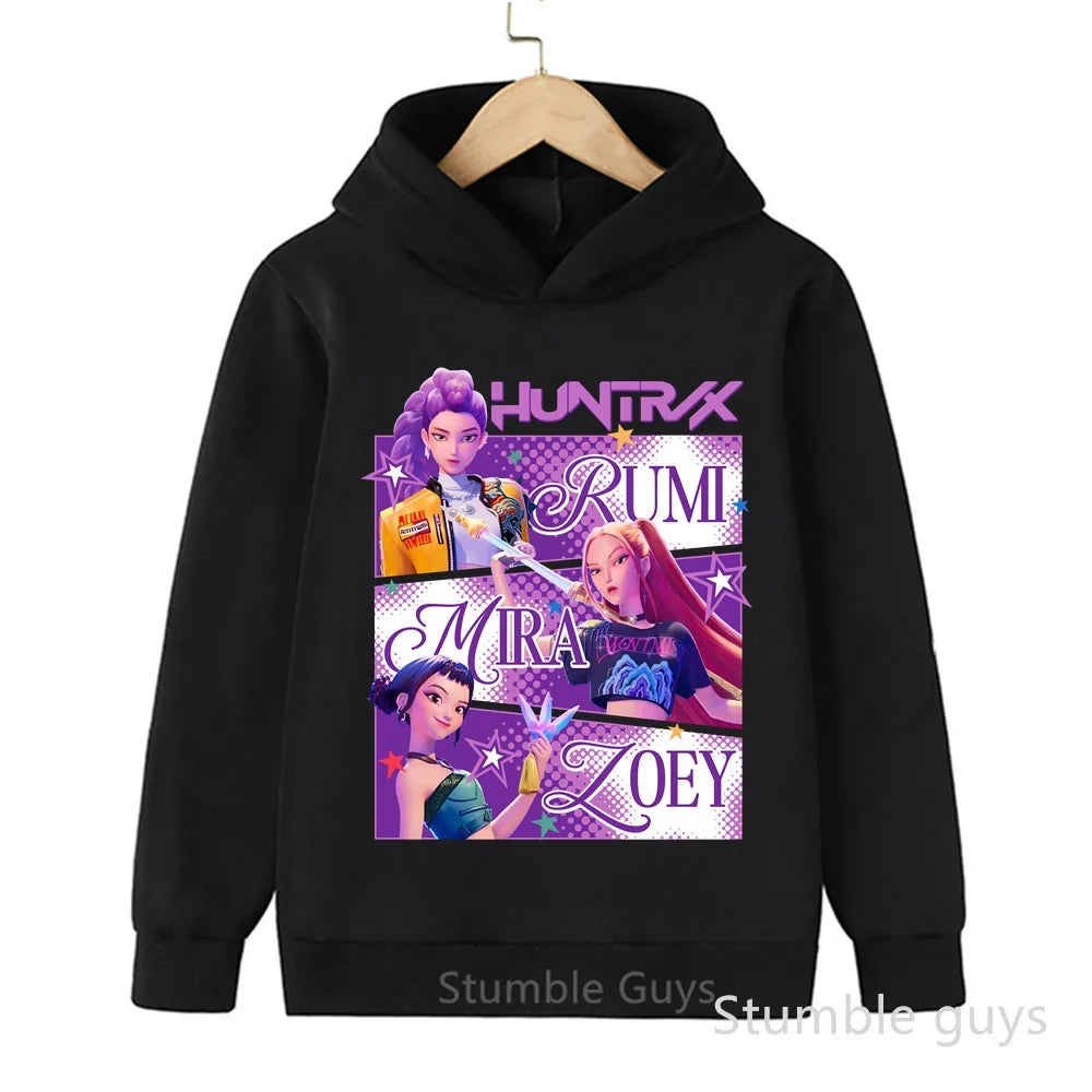 Kids Anime Demon Hunters Hoodie - K-Pop Style Warm Casual Sweatshirt for Boys & Girls