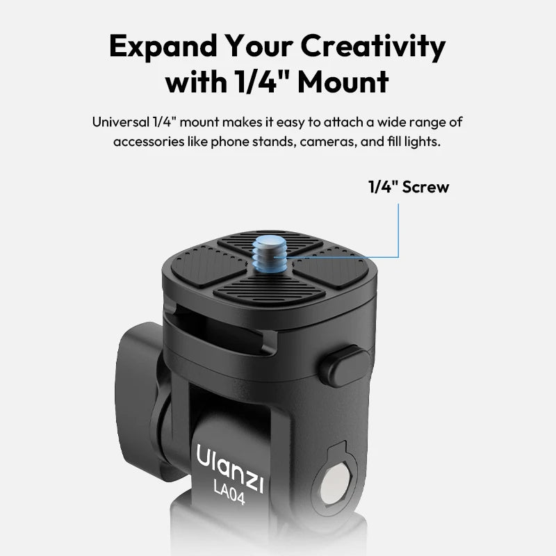Light Stand Adapter with 1/4-Inch (6.35 mm) Mount and Cold Shoe Quick-Release Plate for Phone Stands, Cameras & Video Fill Lights