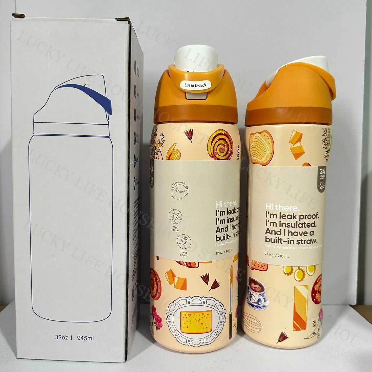 32oz (946ml) Stainless Steel Insulated Sports Water Bottle – Portable Vacuum Thermos, Football/Soccer Design