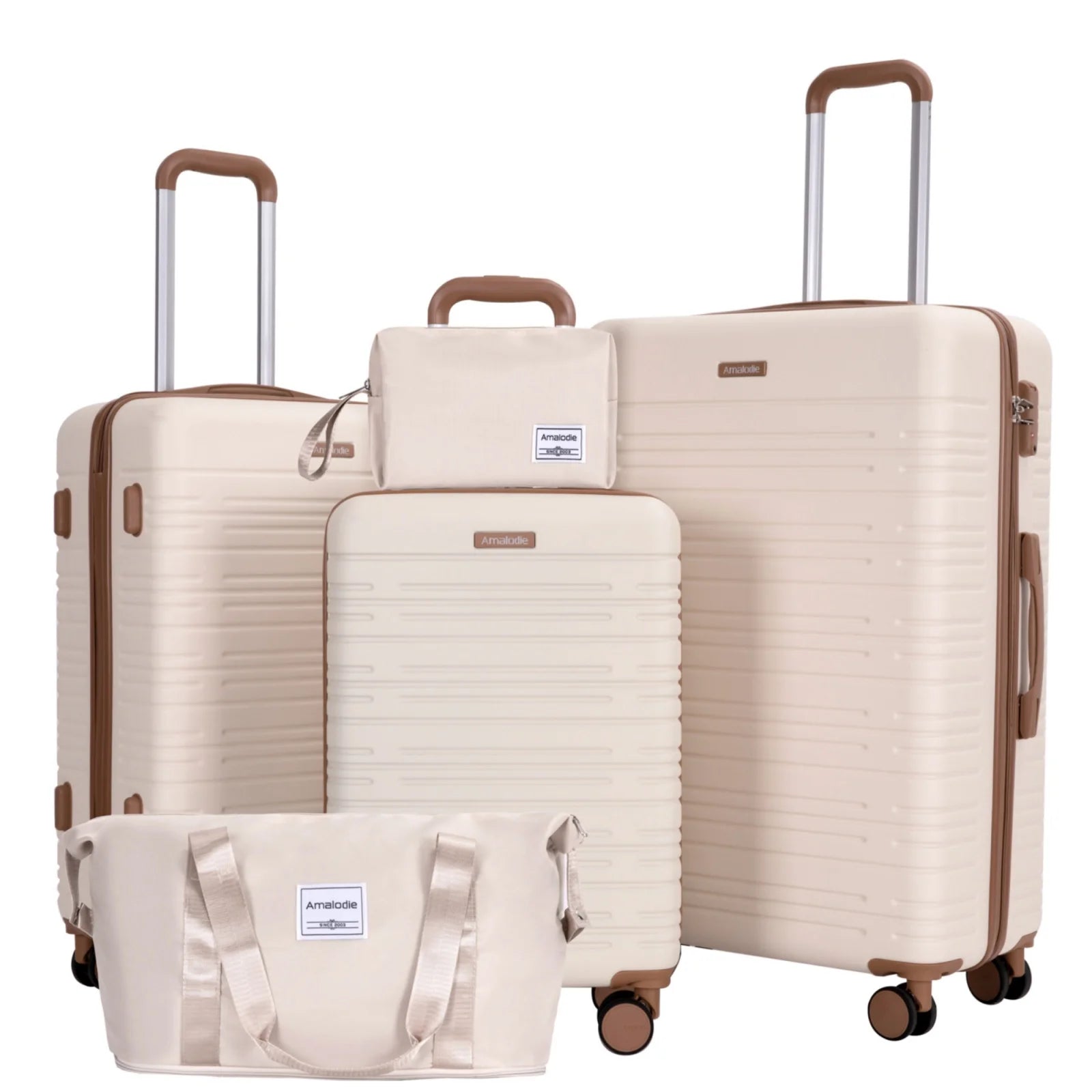 FanzyMarket 5-piece hardshell luggage set with 28, 24, and 20-inch suitcases, TSA lock, spinner wheels, weekend duffle, and toiletry bag
