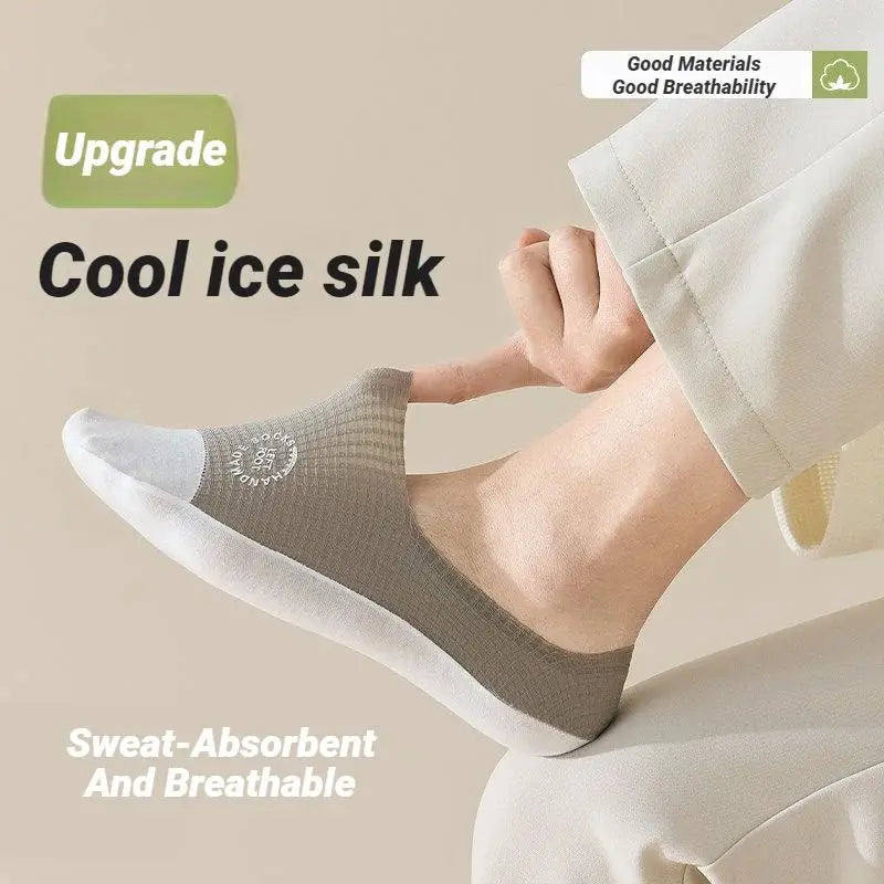 3 Pairs Men's No-Show Waffle Pattern Boat Socks – Breathable Ice Silk Mesh, Sweat-Absorbing, Non-Slip Silicone Heel