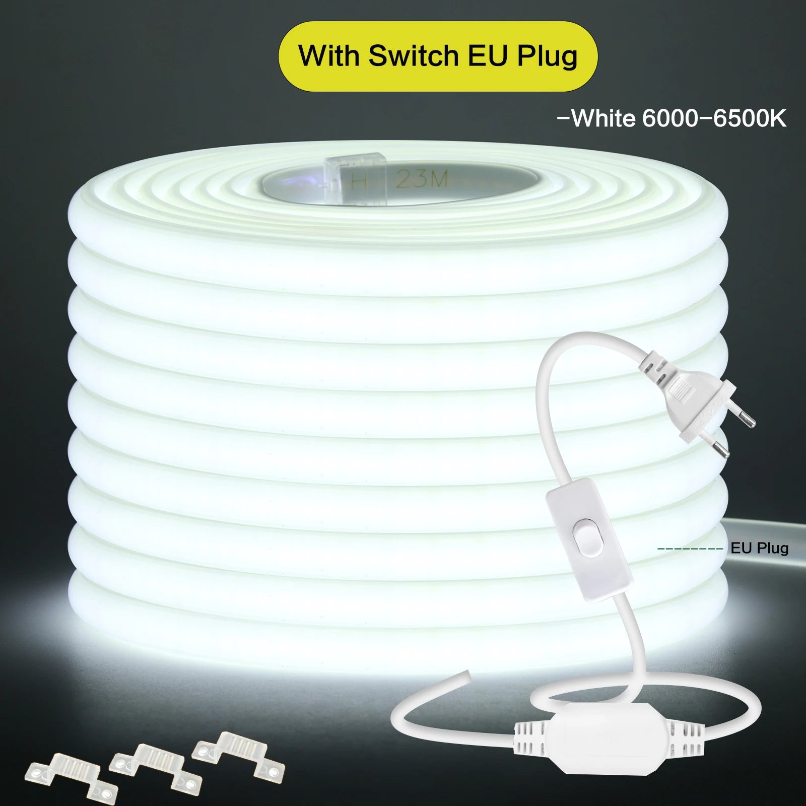 220V COB LED Strip Light 288 LEDs/m IP65 Dimmable with Switch or Dimmer Plug — 3000K 4000K 6000K Waterproof Indoor/Outdoor