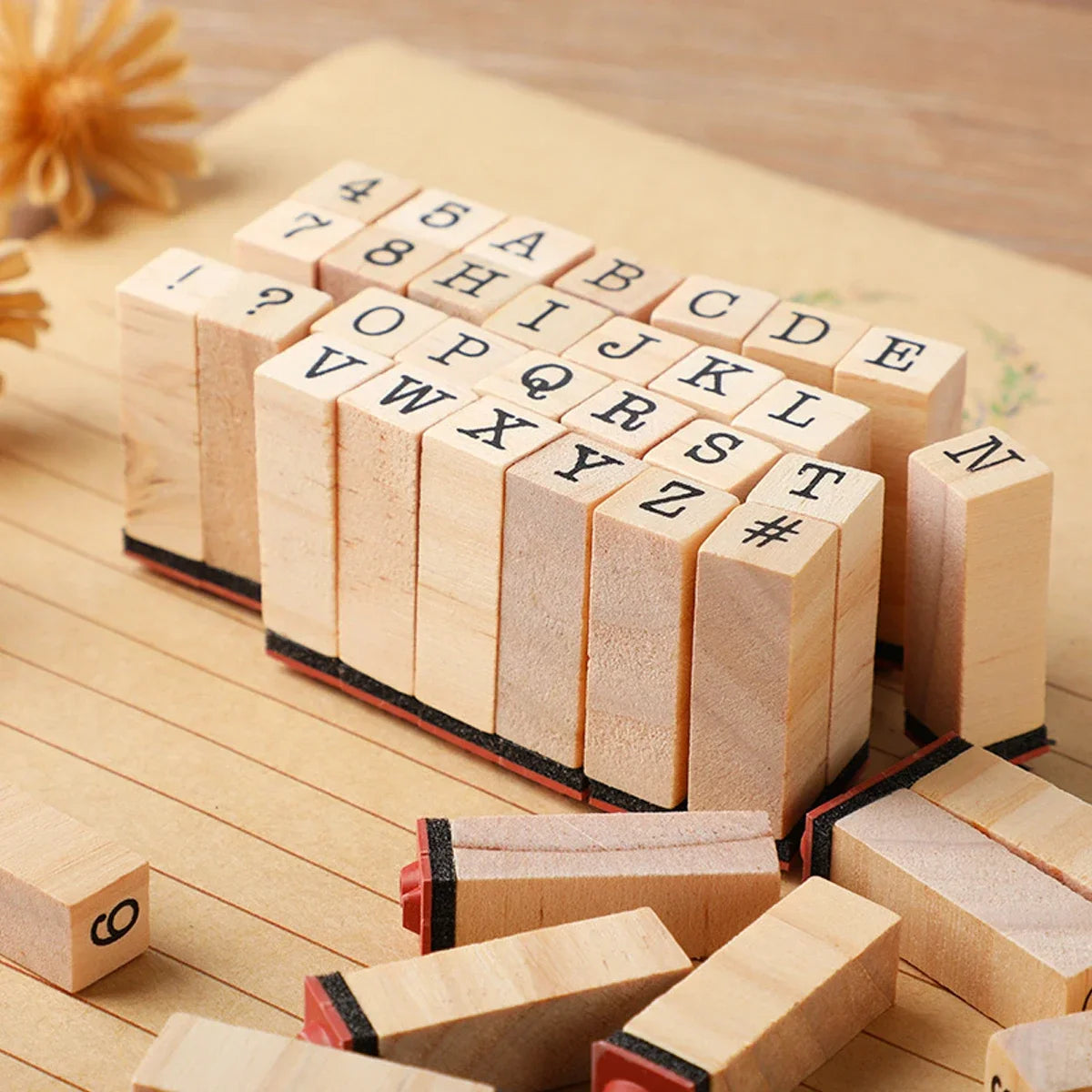 40-Piece Vintage Wooden Alphabet Rubber Stamp Set for Crafts, Card Making & Scrapbooking