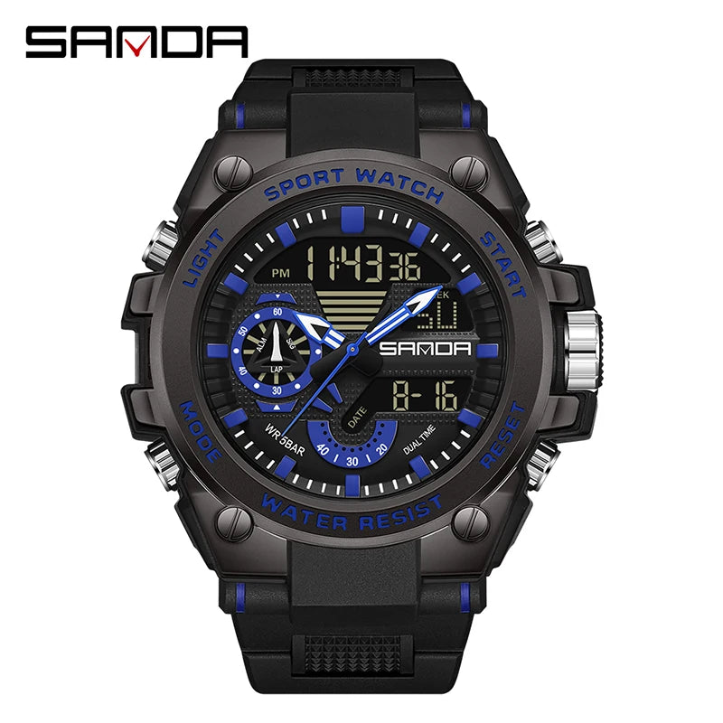 LED Dual Display Men's Digital Sports Watch - Shock Resistant Waterproof Analog-Digital