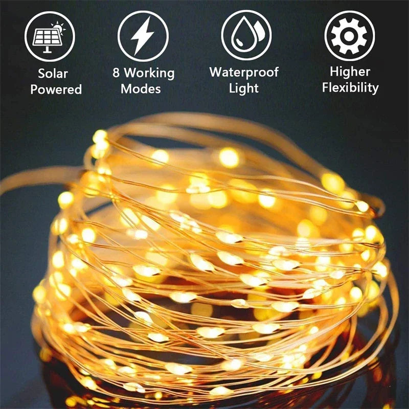 LED Solar Fairy String Lights 7m/12m/22m/32m (23ft/39ft/72ft/105ft) Waterproof Outdoor Patio Garden Wedding Lights