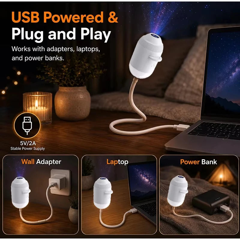 USB Starry Sky Galaxy Projector Lamp – 360° Adjustable Night Light for Bedroom, Home & Car