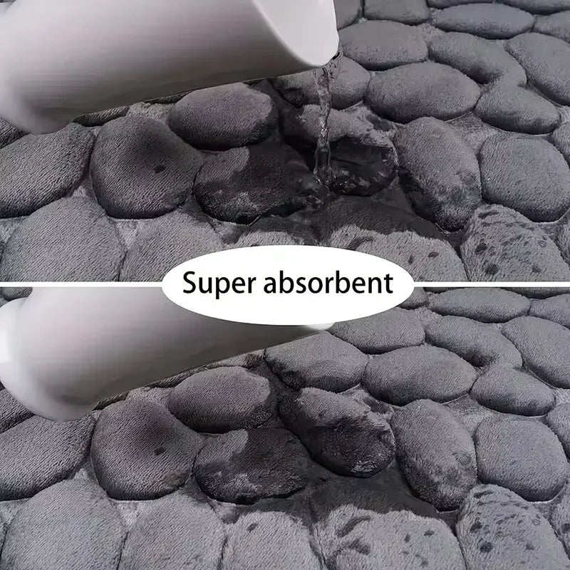 3D Cobblestone Embossed Bathroom Mat - Quick-Dry Non-Slip Absorbent Washable Door Rug