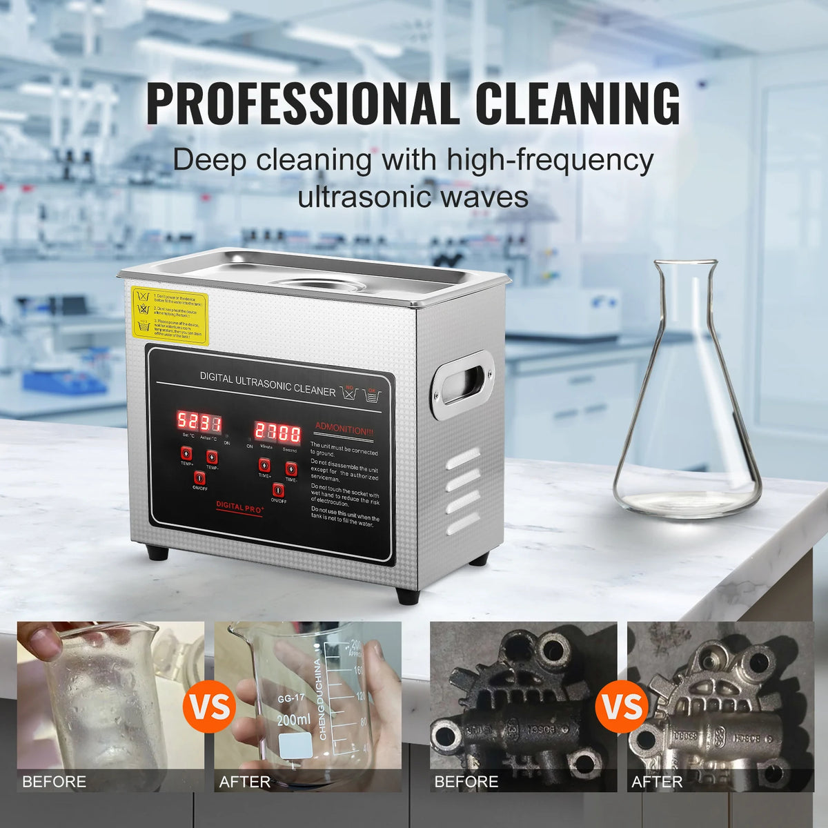 Stainless Steel Ultrasonic Cleaner — Portable Jewelry, Watch & Parts Washer (1.3–30L / 0.34–7.9 gal)
