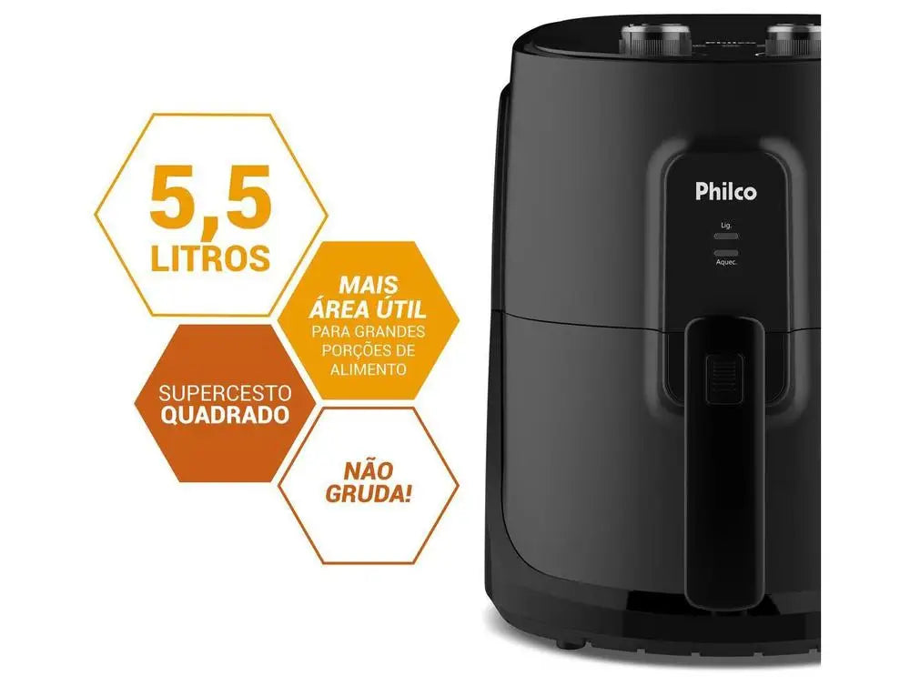 Air Fryer 5.5L (5.8 qt) Square Basket – 1500W Black, 220V, 360° Hot Air, 0–60 min Timer