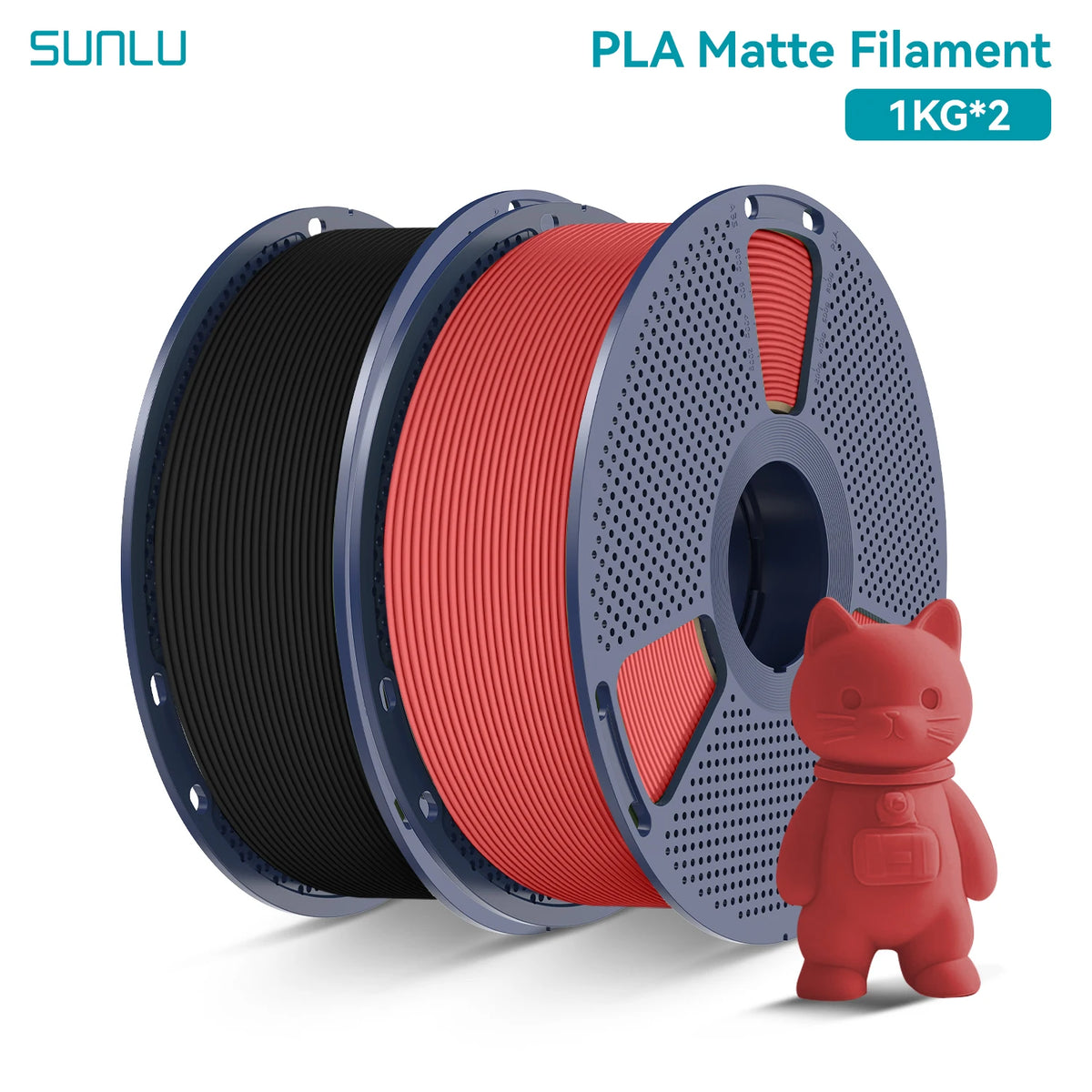 PLA Matte Filament 1.75mm 1kg Spool (2.2 lb) 2-Pack, Matte Finish Neatly Wound for FDM 3D Printers