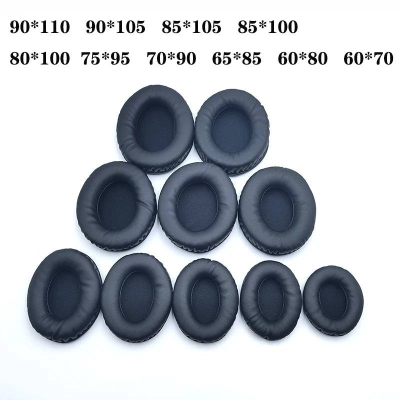 Oval Replacement Ear Pads for Headphones - Leather Foam Cushions, Multiple Sizes (60x70 to 90x110 mm / 2.36x2.76 to 3.54x4.33 in)