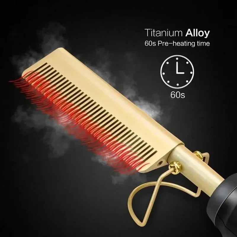 2-in-1 Heated Hair Straightener & Curler Brush – Wet/Dry Tourmaline Ceramic Styling Comb