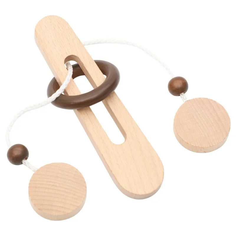 Wooden Ring Puzzle Brain Teaser - Unlocking Logic Game & Hands-On Learning Toy for Teens & Adults