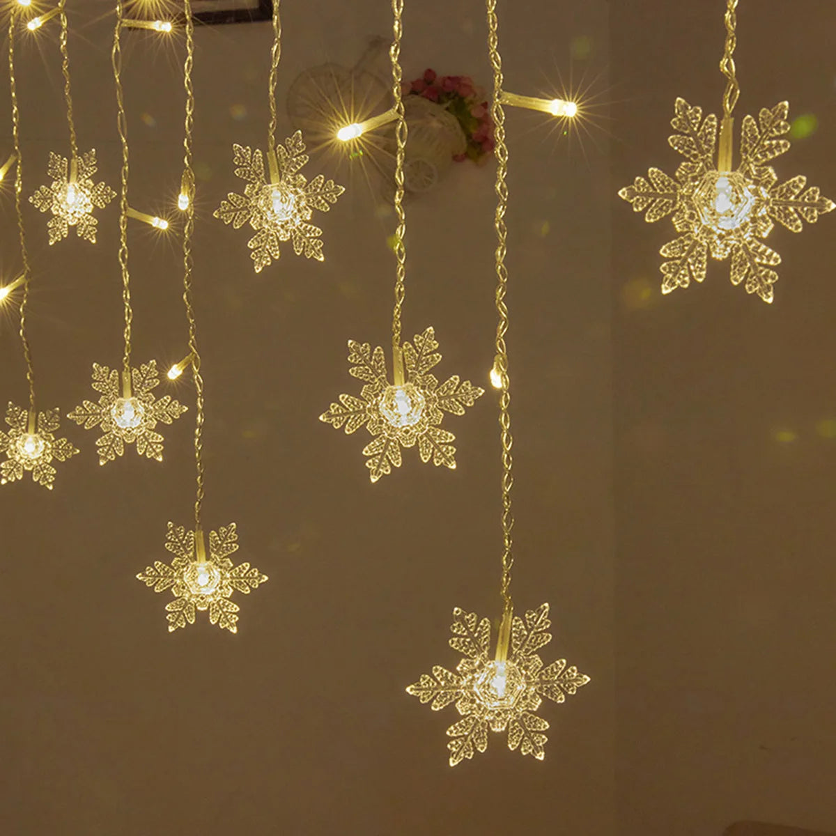 3m (9.8 ft) Snowflake LED Curtain String Lights – USB & Battery Powered Fairy Lights for Christmas, Wedding, Party, Window & Outdoor Decoration