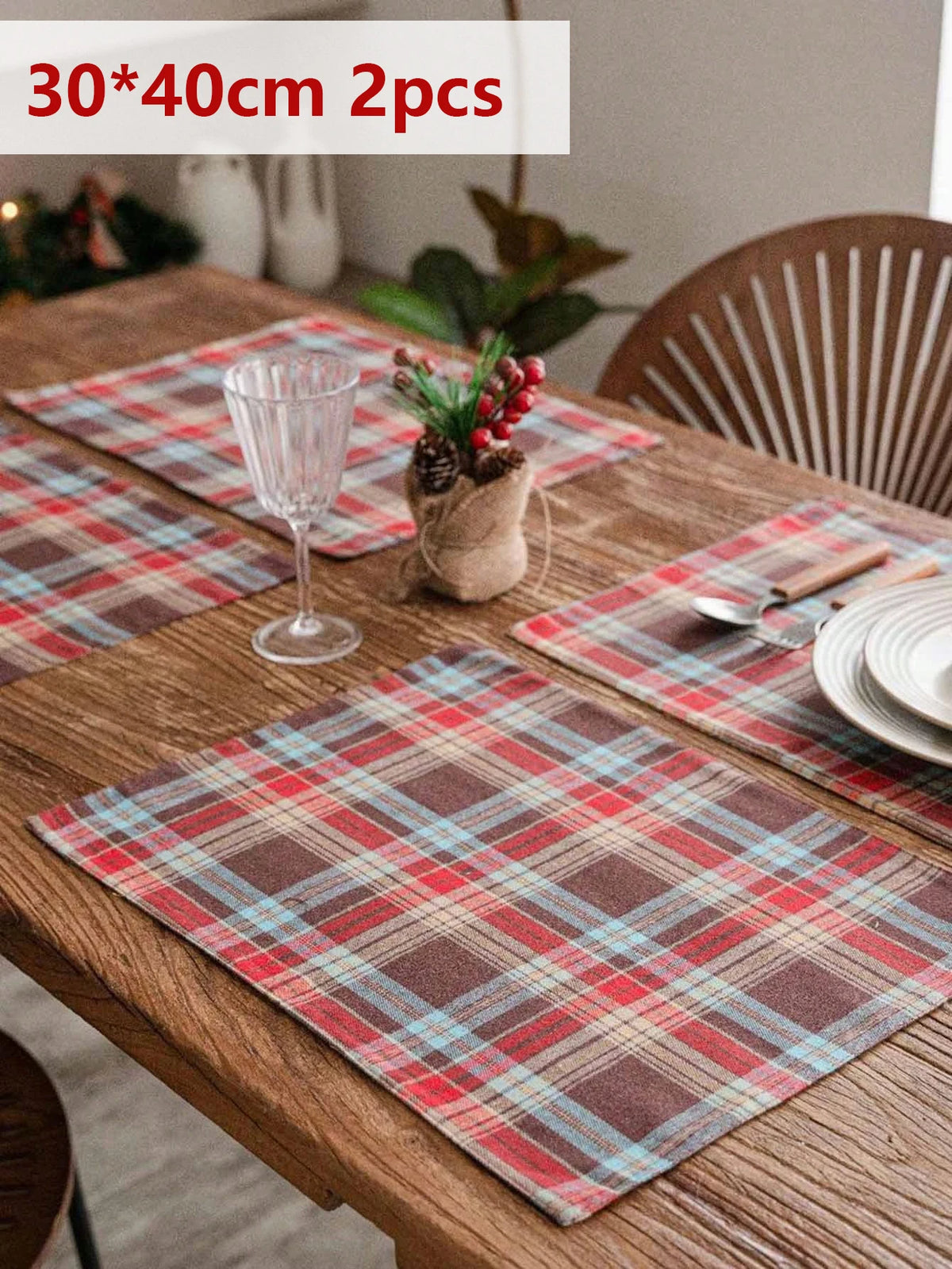 Christmas Tartan Plaid Placemats - 2/6/12 Pack Washable Table Mats for Holiday Dining & Party Decor