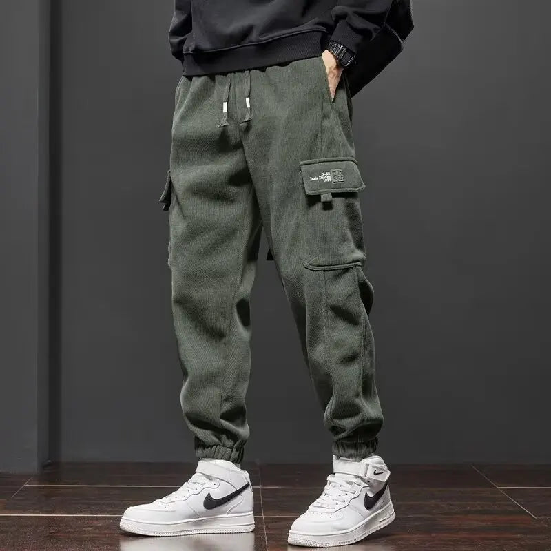 Men's Elastic Waist Drawstring Jogger Pants Stretch Straight Harem Cargo Ankle-Length