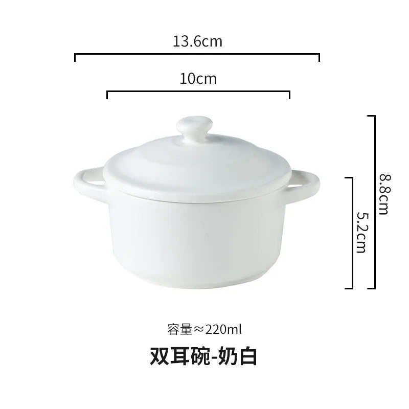 Porcelain Covered Bowl with Double Handles 220ml (7.4 fl oz) — Microwave, Air Fryer & Oven Safe