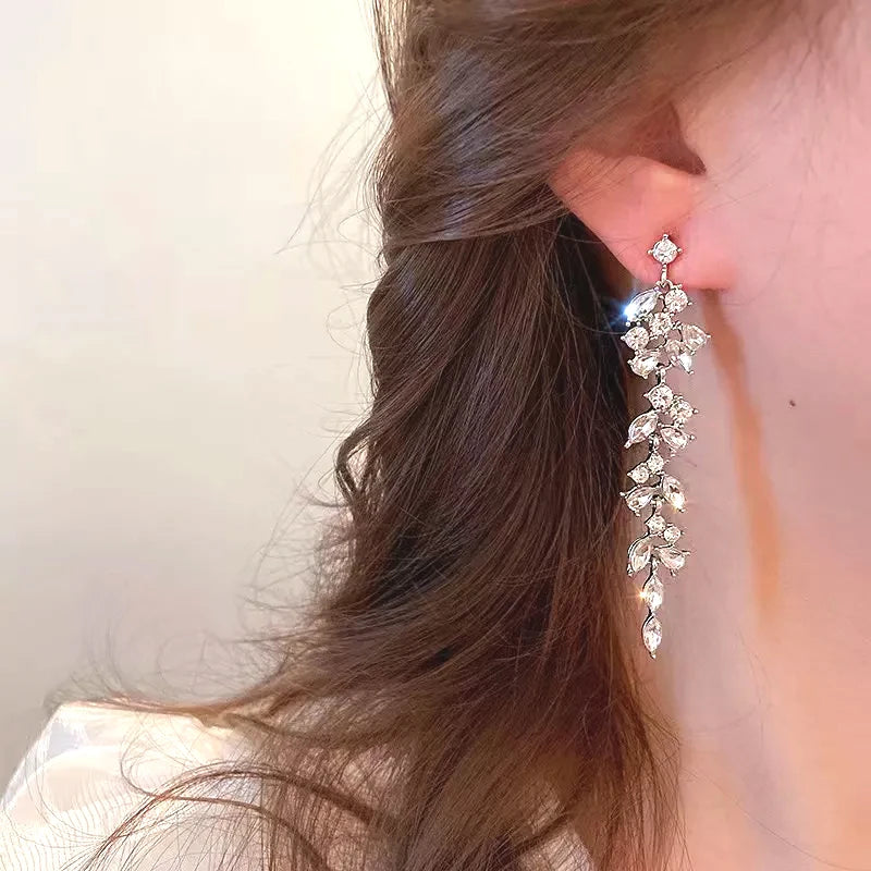 Cubic Zirconia Geometric Drop Tassel Earrings for Women Vintage Party Dangle Earrings