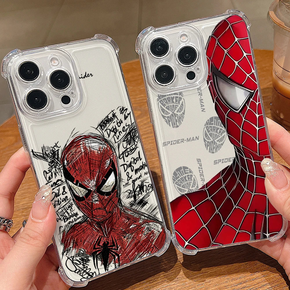 Clear Spider Pattern Shockproof Half-Wrap iPhone Case — Soft PC+TPU Anti-Scratch Lens Protection