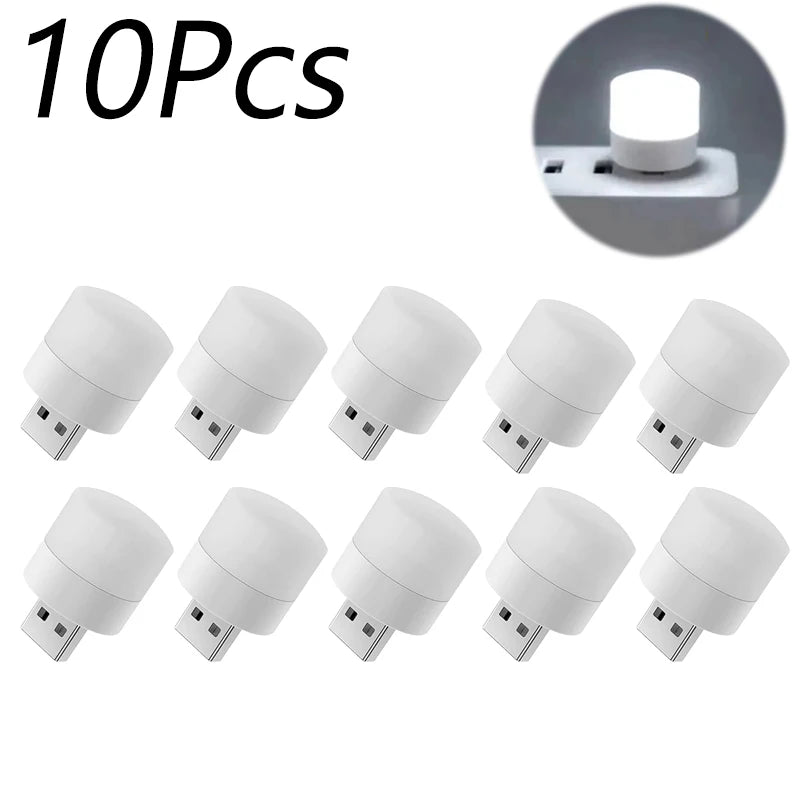 Mini USB Night Light (1/3/5/10-Pack) - Warm White LED Book Reading Lamp, Eye-Protection USB Plug-In