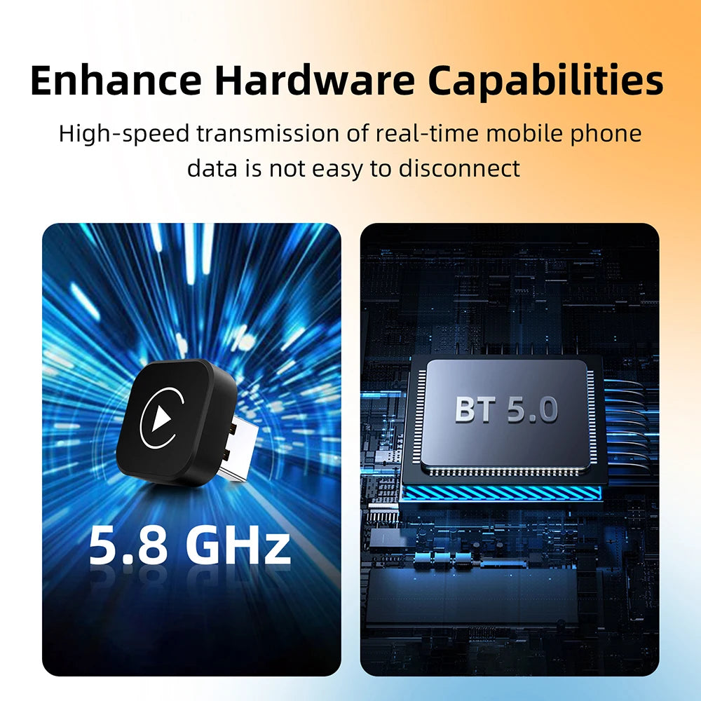 Wireless CarPlay & Android Auto Adapter 2-in-1 USB 5.8GHz WiFi Convert Wired to Wireless