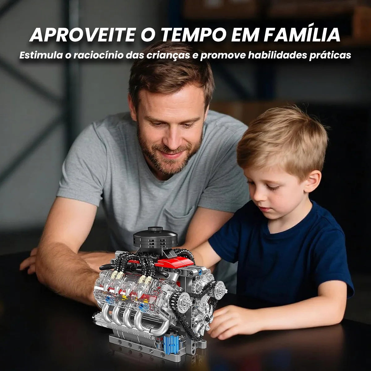 V8 Engine Building Blocks Model Kit, 487-Piece Compatible with LEGO, Transparent Cylinder Heads & Moving Pistons