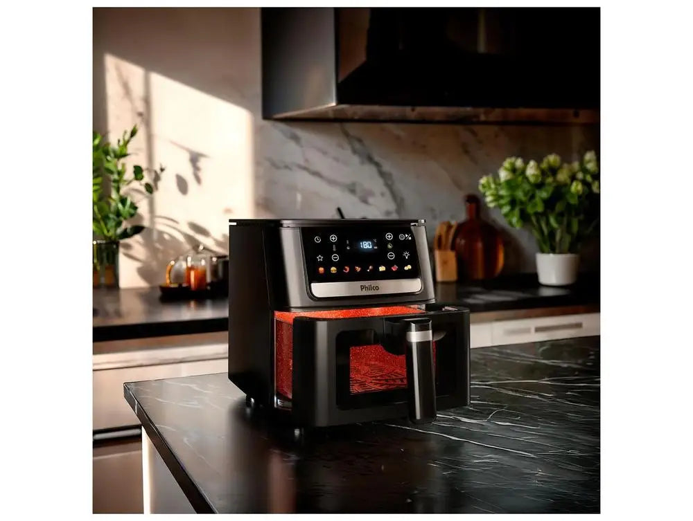 6.5L (6.9 qt) Black Stainless Steel Digital Air Fryer – Square Ceramic-Coated Basket, 1700W, 8 Presets